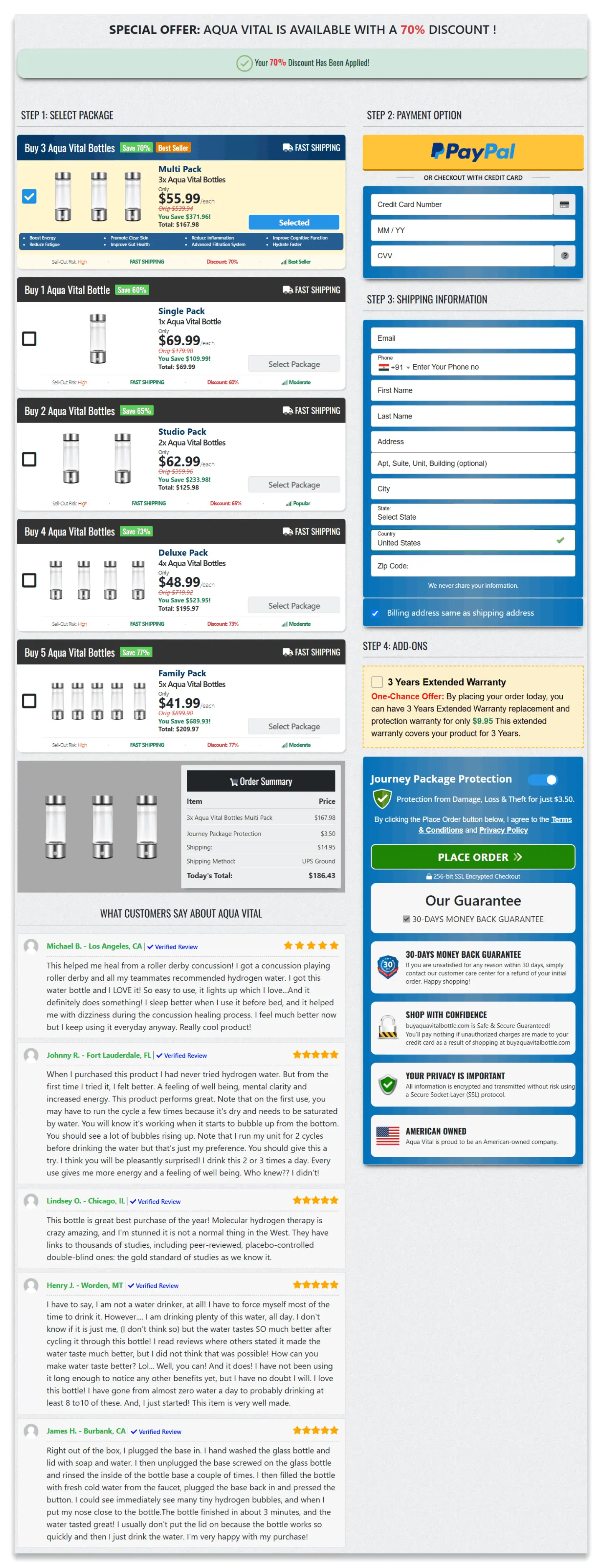 Aqua Vital secure checkout page